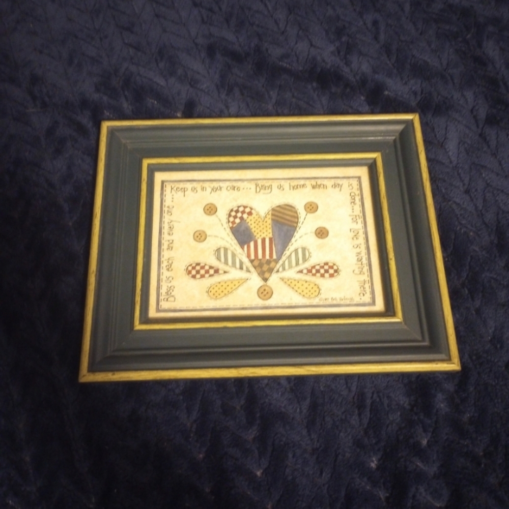 Navy and Gold Framed Heart Art